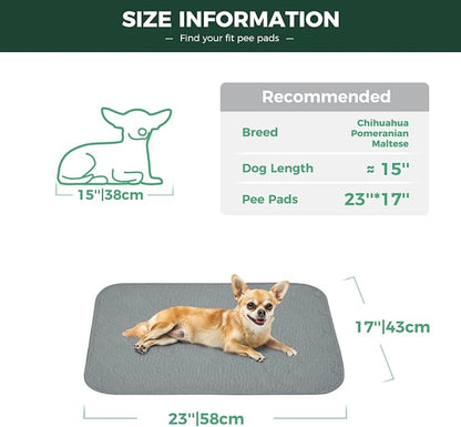 FXW Washable Pee Pads for Dogs, Puppy Pads with Super Absorbent, Specifically Designed for 24inch Cages, 17" x 23" Rectangle, Gray, 4 Packs