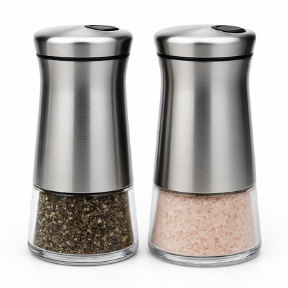 N Nelit Stainless Steel Salt and Pepper Shaker Set – Refillable, Adjustable Pour Lids, Modern Design for Kitchen, Dining Table & Gifting