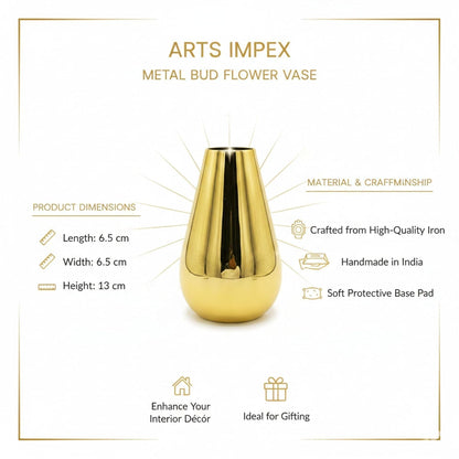 Handcrafted Metal Flower Vase Round Gold Polish Decorative Tabletop Vase for Home Décor, Living Room, Kitchen, Office & Wedding