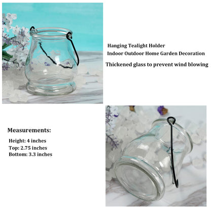 4 Hanging Glass Tealight Holder Plant Terrariums Glass Air Plants Tea Light Votive Candle Holders Home Garden Decor Table Setting Oranments, Clear