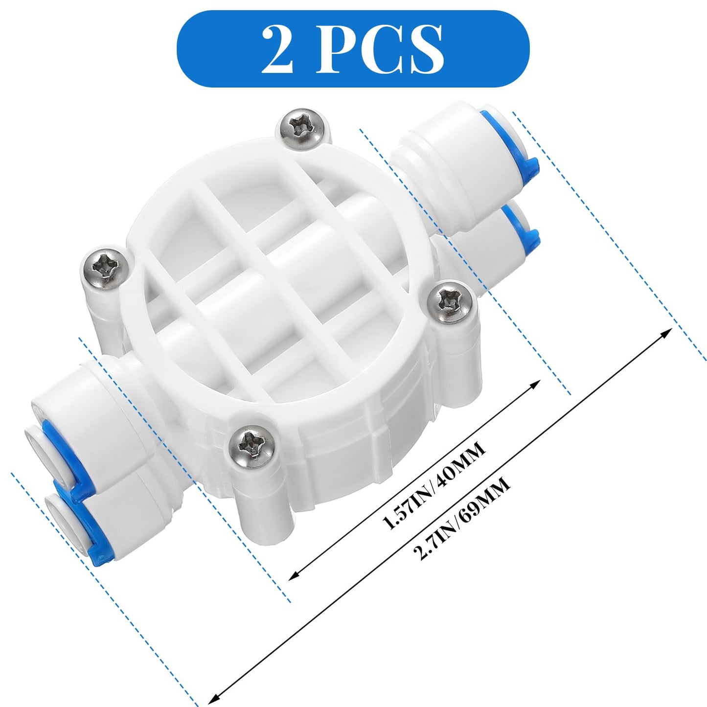 Colingmill 2 Pack 1/4 Inch Tube Automatic Shut off Valve, with Quick Connect Fittings, for Ro Reverse Osmosis Water Filter System, White