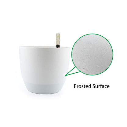 T4U 6 Inch Plastic Self Watering Planter with Water Level Indicator White Set of 4, Modern Decorative Planter Pot for All House Plants, Flowers, Herbs, African Violets, Succulents
