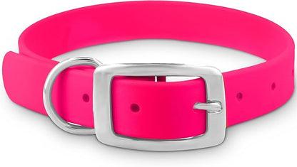 Regal Dog Products Large Pink Dog Collar with Heavy Duty Double Buckle & D Ring | Vinyl Coated, Custom Fit, Adjustable Biothane Dog Collar | Chew Resistant Waterproof Collar for Dogs