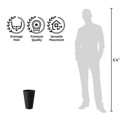 Kante Tall Round Planter Set of 2, 13 Inch Tall Decorative Planter Pots for Outdoor Indoor Garden Patio Front Porch (Black)