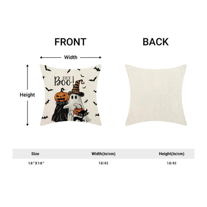 Halloween Pillow Covers 18 x 18 Inch Set of 2 Hey Boo Ghost Spooky Jack-O'-Lantern Pumpkin Throw Pillows Outdoor Decorative Black Cat Bats Pillowcases Linen Cushion Cases for Home Bed Sofa Couch