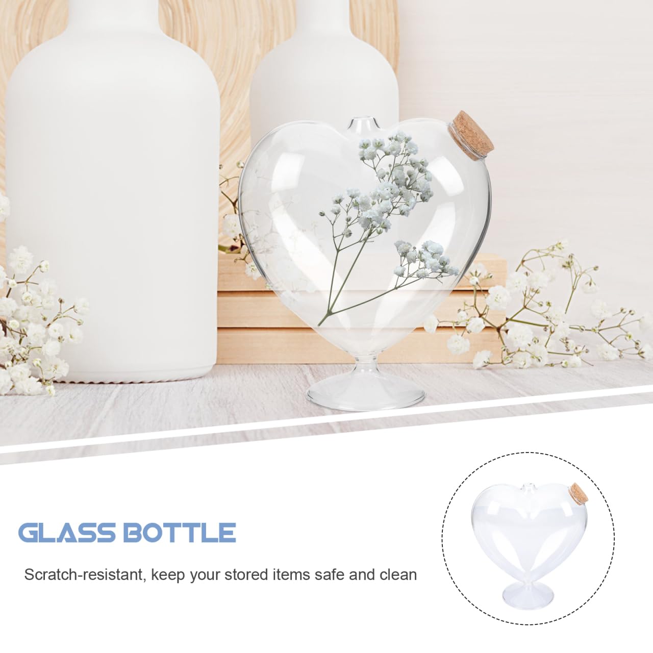 FOMIYES Heart Shaped Glass Terrarium Vase with Cork Lid for Wedding Decoration