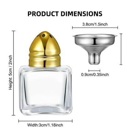 Nyuemystery 72/120 Pack Mini Salt and Pepper Shakers, 0.5 oz Clear Glass Cube Seasoning Jars with Gold Stainless Steel Lids, Small Spice Shakers Bulk for Wedding Party Restaurant Kitchen (120 Pack)