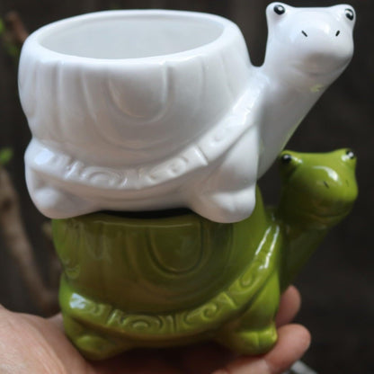 yeyo Elegant Creative Little Turtle Succulent Flower Pot Kindergarten Cute Animal Potted Plant for Balcony(Green)
