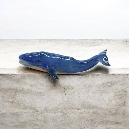 WitnyStore Tiny 2¼" Blue Whale Tail Up Figurine - Miniature Hand Made Ceramic Dolphins Porpoises Whales Marine Mammal Aquatic Sea Animals Fish Porcelain Decorative Collectible Figurines Décor Gifts