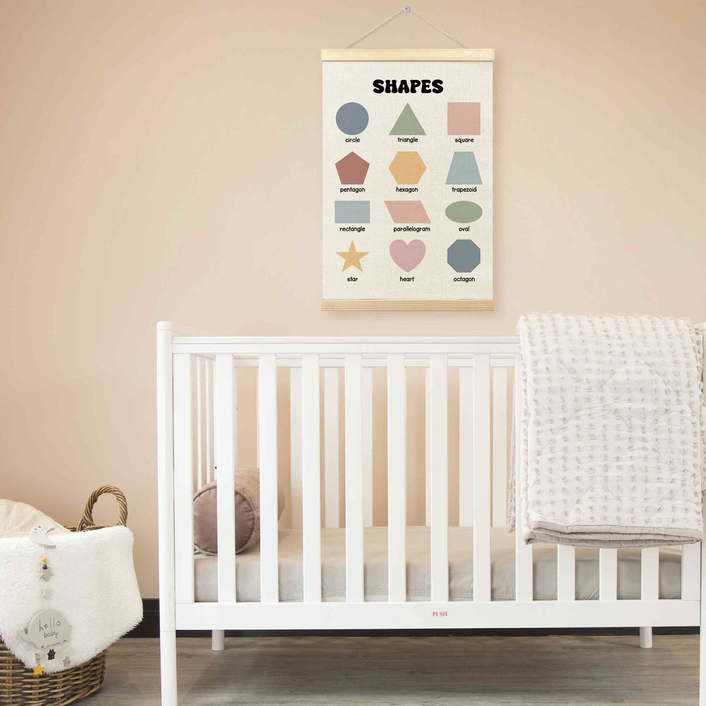 TLESKE Boho Classroom Shapes Chart Poster Hanger Frame, Homeschool Hanging Wall Art Decor for Toddlers Kids Room Nursery Playroom, Preschool Prek Learning Educational Poster Print Banner, 16x24