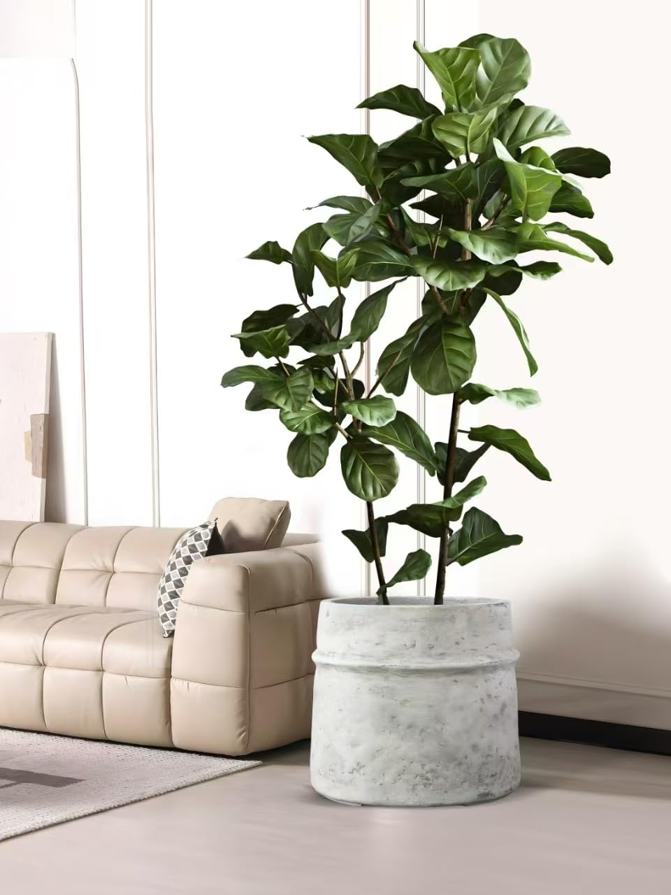 ShangDemonMaster Craft flowerpots 18"+13"+9" Dia Round Concrete Planter Set of 3 Large Outdoor/Indoor Planter Pots Containers with Drainage Holes and Rubber Plug for Home Garden (White, Large)