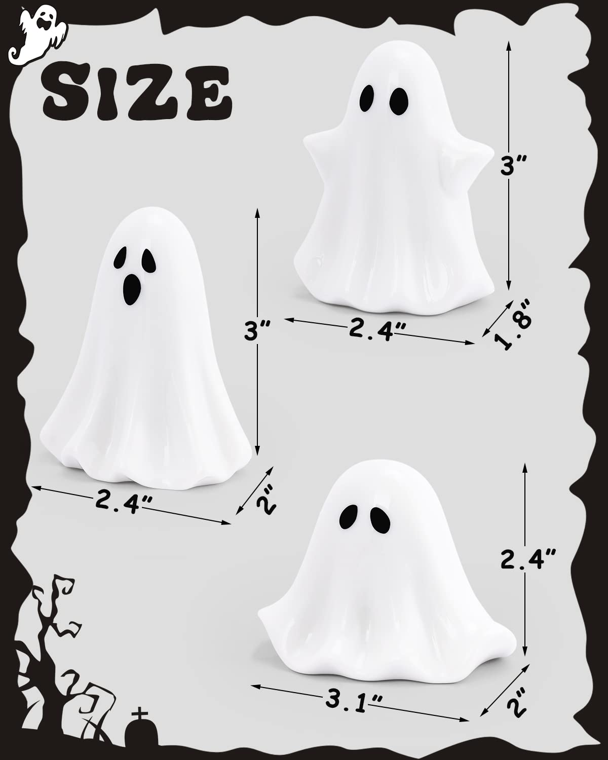 Tuitessine Ceramic Ghosts Small Scary Ghost Figurines Halloween Ghost Sculpture Statue Farmhouse Tiered Tray Decor Spooky Home Decorations Coffee Table Centerpieces Shelf Mantel Display Collections