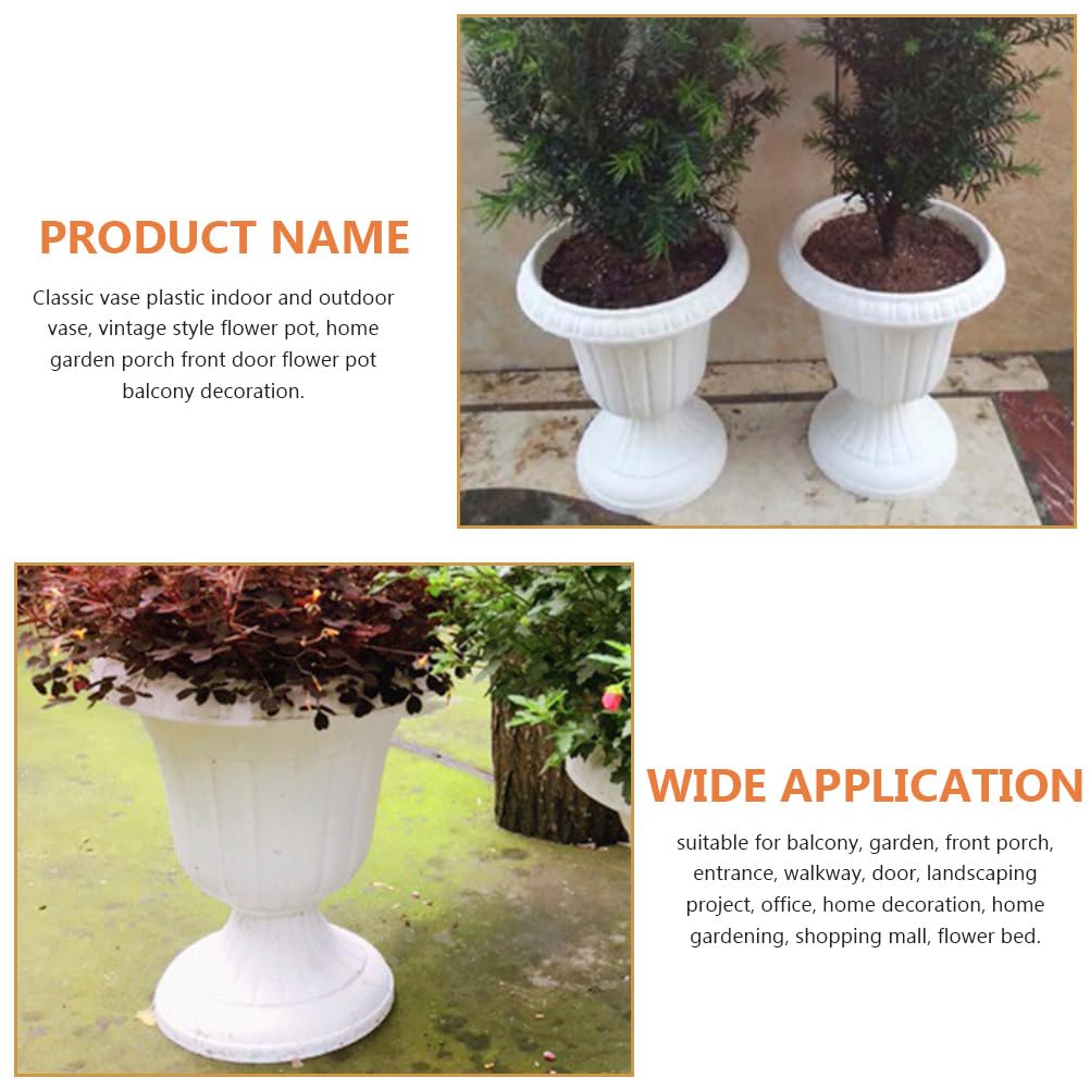 DOITOOL 2 Sets Wedding Road Lead Flower Pot Vintage Style Flower Pot Tall urn Planter Antique Flower pots Roman Plant Pot urn Garden pots Greek Planter Pot Plastic Classic White