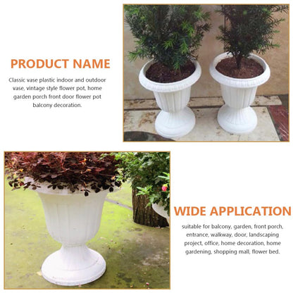 DOITOOL 2 Sets Wedding Road Lead Flower Pot Vintage Style Flower Pot Tall urn Planter Antique Flower pots Roman Plant Pot urn Garden pots Greek Planter Pot Plastic Classic White