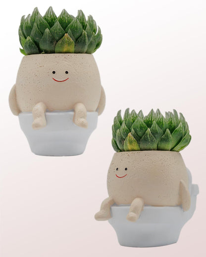 GaloTrek Smily Face Planter Pot Funny Toilet Plant Pots Cute Resin Flower Head Planters Succulent Pots for Indoor Outdoor Plants Unique Bathroom Planter with Drainage Hole (Small)