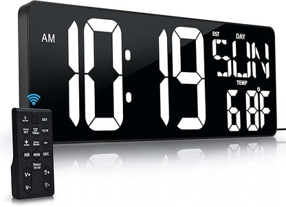 17.2"Large Digital Wall Clock Large Display with Remote Control 180°Visible | Timer with Temperature Date Week Auto DST Adjustable Brightness, for Living Room Classroom Garage Gym Gift for Senior Mom Dad