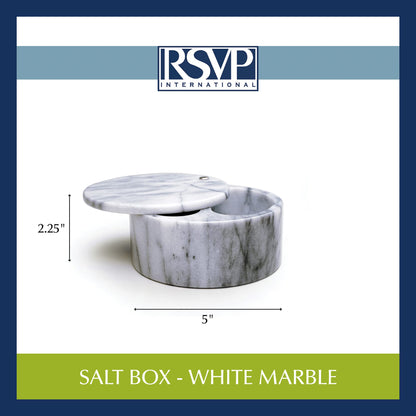 RSVP International Dual Compartment Box | Chic & Modern Herb Container | 10 Ounces Total | Swivel Top Protects Salts | Beautiful, Solid Marble, 5", White