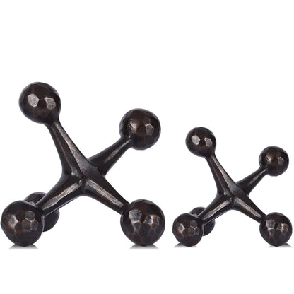 2-Piece Mid-Century Modern Jacks Decor Set - Lightweight Resin Decorative Knot Alternative for Coffee Table,Bookshelf & Office Desk - Abstract Geometric Sculpture Objects,Bronze Finish (Bronze)