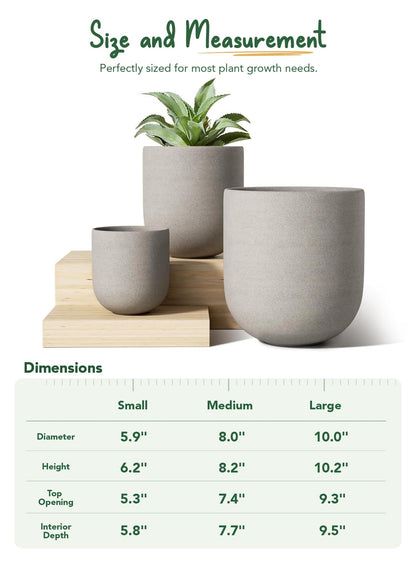 LE TAUCI 6+8+10 Inch Plant Pots Indoor, Ceramic Planters for Indoor Plants, Cylinder Pots with Drainage Hole and Plug, Planter Pots for Home Office Room Patio, Set of 3, Neutral Gray