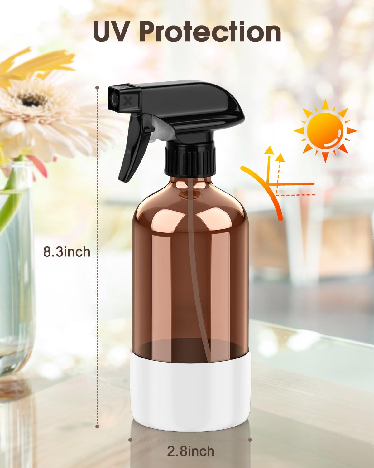 Bontip Glass Spray Bottle with Silicone Sleeve Protection, Amber Glass Spray Bottle Set for Window Cleaner Aromatherapy Facial Hydration Watering Flowers Hair Care 2 Pack/16 oz (White, 16 oz)