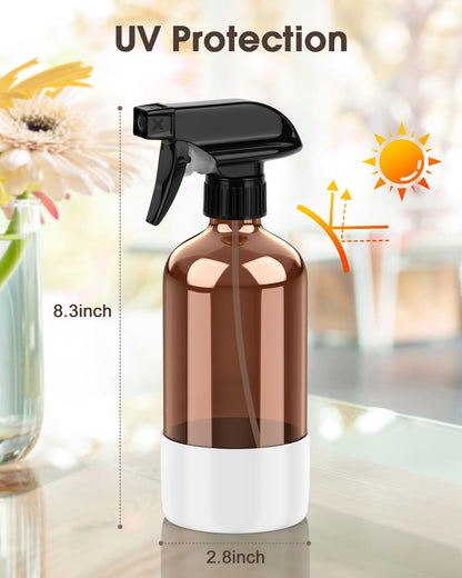 Bontip Glass Spray Bottle with Silicone Sleeve Protection, Amber Glass Spray Bottle Set for Window Cleaner Aromatherapy Facial Hydration Watering Flowers Hair Care 2 Pack/16 oz (White & Orange, 16 oz)