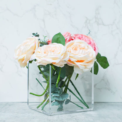Kamehame Clear Acrylic Vase, 6"x6"x6" Wide Vase for Centerpieces, Succulent Pots Planters, Floral Square Cube Flower Vases for Home Office Wedding Decor