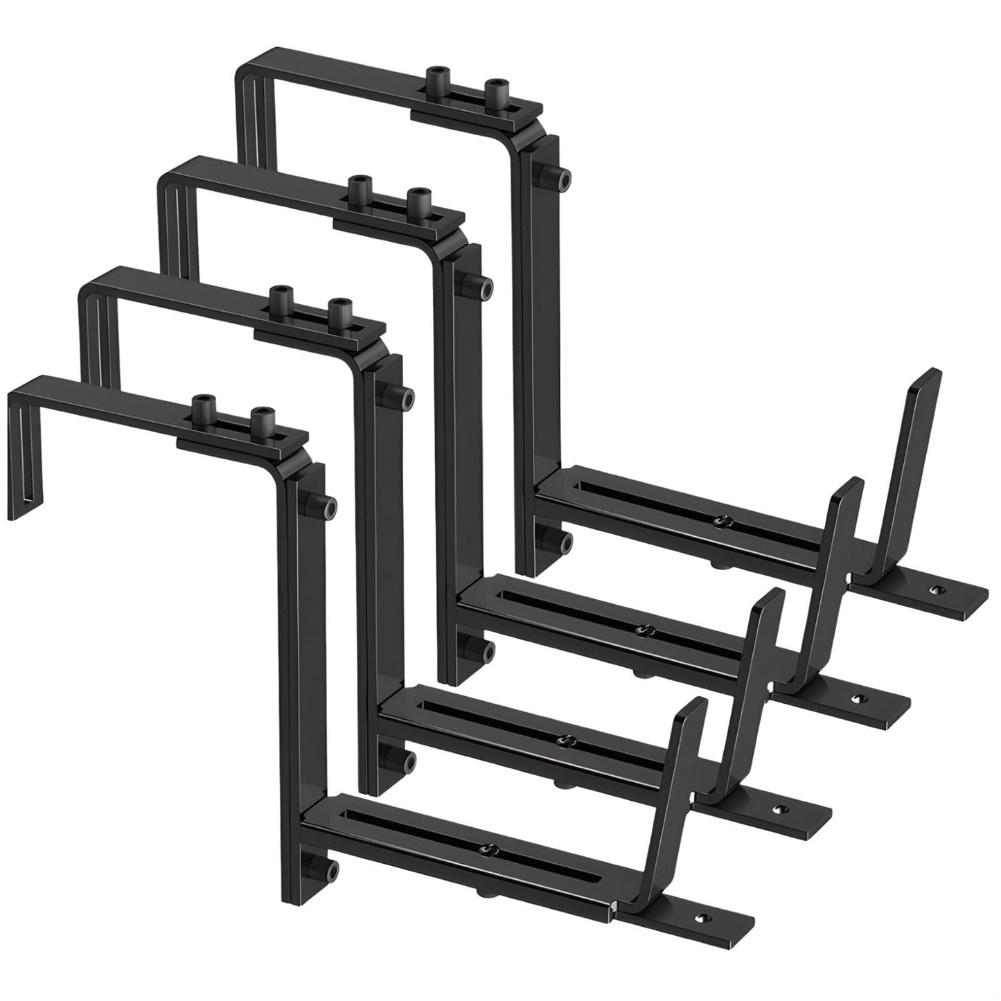4 Pcs Adjustable Flower Box Brackets, Plant Holders for Deck Railings, Heavy-Duty Iron with Rustproof Black Coating, Easy Setup, Fits 2-7 in Wide Railings, 5.9-12.6 in Pots