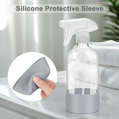 Worldgsb 2 Pack Glass Spray Bottles with Silicone Sleeve, 16 oz Empty Refillable Containers with Adjustable Spray Nozzles, Spray Bottles for Hair, Cleaning Solutions and Plants