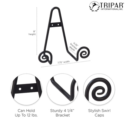 TRIPAR Decorative Scroll Rack, Large Black Display (4.5 Inch Depth) - Functions as Wall Rack or Tabletop Easel - Lightweight and Durable - Showcase Beautiful Plates, China, Artwork and More