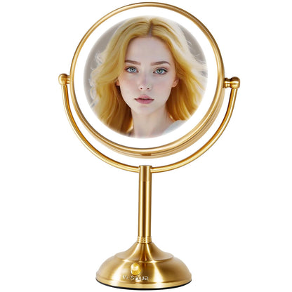 Professional 8.5" Large Lighted Makeup Mirror with Brighter Lights, 1X/10X True HD Magnifying Mirror with 3 Color Dimmable Lights, 90 Shadowless LEDs, 360°Swivel Seamless Vanity Mirror, Pearl Nickel