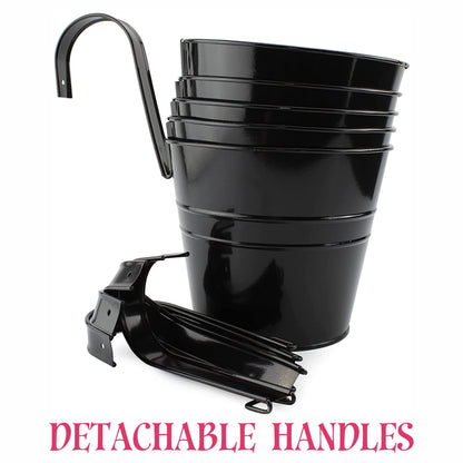 Darware 5-Pack of 6-Inch Black Metal Hanging Flower Pots with Drainage Holes for Indoor/Outdoor Use