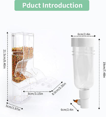 No Mess Automatic Bird Feeder & Water Dispenser Set, Transparent Parrot Cage Accessories - Food Container and Drinker for Parakeets, Cockatiels, Finches, Lovebirds, Budgies, Canaries