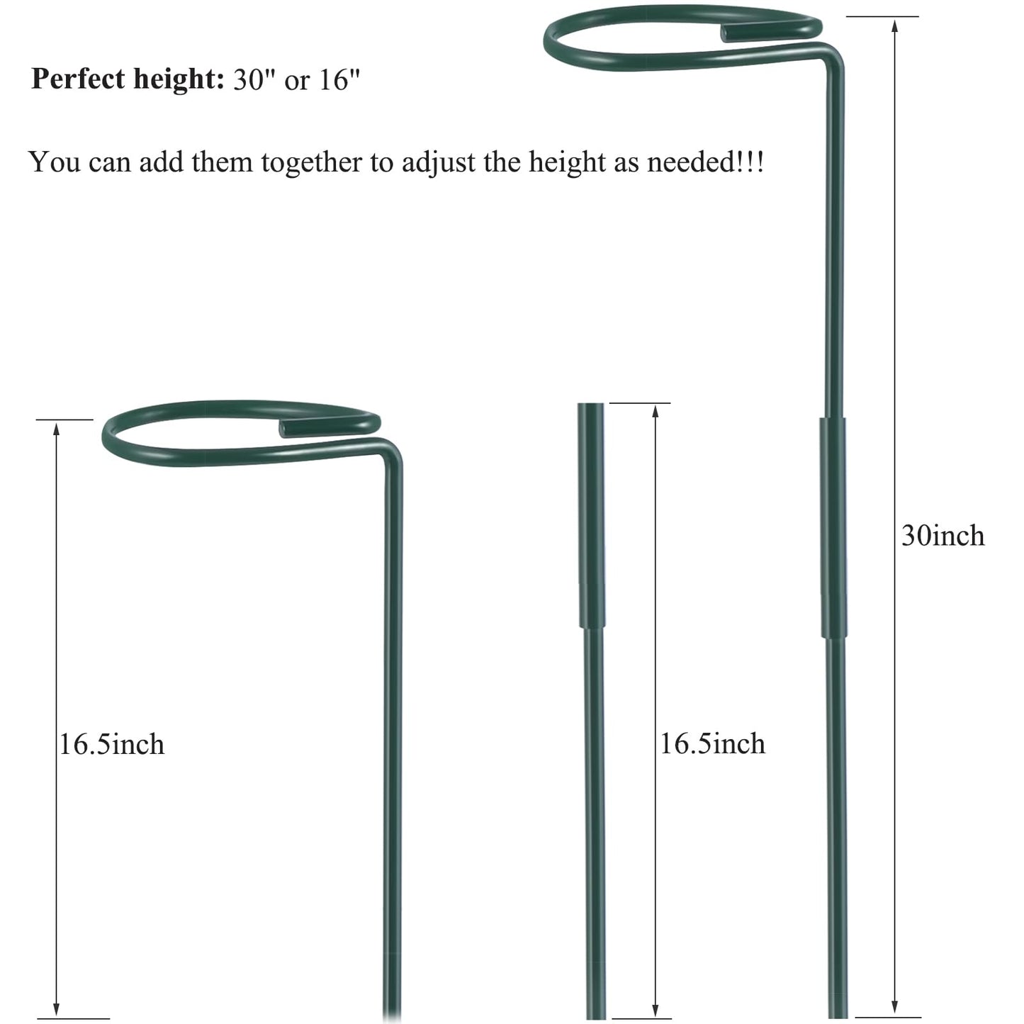 Plant Stake Support - 6 Pack Adjustable Height 16" or 30", Garden Support Stake Plant Cage Support Rings, Single Stem Plant Support Stakes, for Flowers Amaryllis Tomatoes Peony Lily Rose (30inch)
