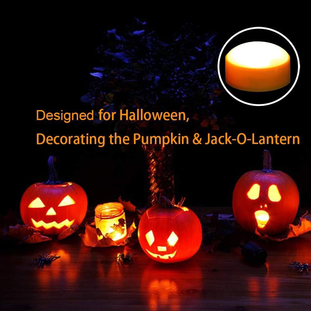 iZAN 4 Pack Orange Halloween Pumpkin Lights Battery Operated LED Bright Flickering Flameless Candles with Remote and Timer for Pumpkin Décor Jack-O-Lantern Halloween Party Home Decorations