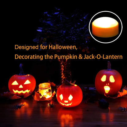 iZAN 4 Pack Orange Halloween Pumpkin Lights Battery Operated LED Bright Flickering Flameless Candles with Remote and Timer for Pumpkin Décor Jack-O-Lantern Halloween Party Home Decorations