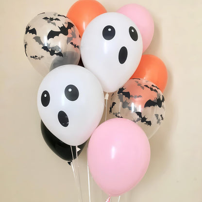 Froova Halloween Balloon Pink Black Orange Balloons with Bat Print Latex Balloons White Ghost Party Balloon for Girls Night Hey Boo Halloween Ghost Spooky One Scary Birthday Baby Shower Party Decor
