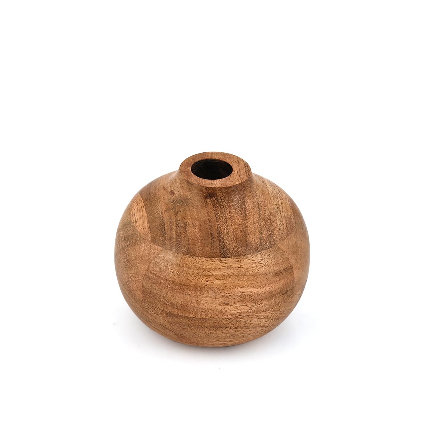 Mahasu Vases Acacia Wood Small Round Hand-Carved | Handmade Vase | Handmade Home Office Table Vase (4" X 4" X 4")