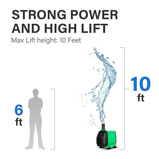 Simple Deluxe 800 GPH Water Table Pump (3000L/H, 24W), Ultra Quiet Fountain Pump with 10 ft, 3 Nozzles for Fish Tank, Pond, Aquarium, Hydroponics, Green (Pack of 3)
