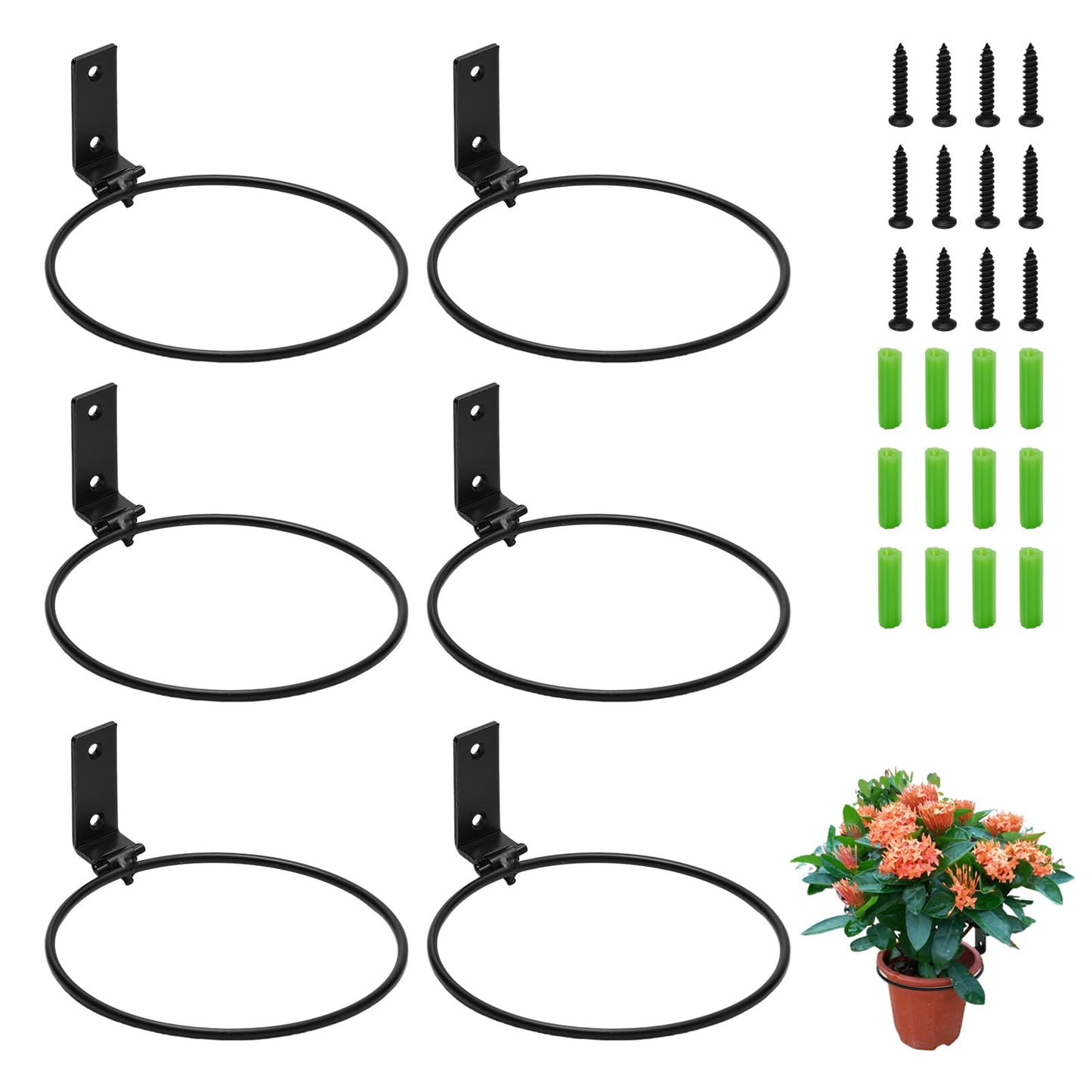 JAKOUE 6 Pack 8 inch Durable Metal Plant Holder, Wall Mounted Wall Planters Heavy Duty Hangers, Versatile Planter Hooks for Indoor/Outdoor Gardening Enthusiasts(Foldable)