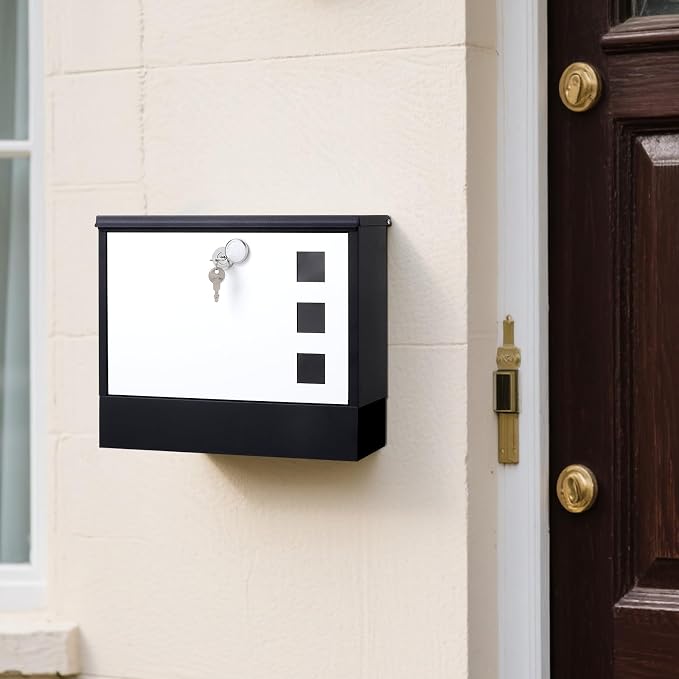 Locking Mailbox Wall Mounted Vertical– Jssmst mailboxes with Key Lock and Newspaper Compartment, Key Lock Drop Box Large Capacity, 14.3 x 3.8 x 11.8 Inch, White，SM-HPB911WN