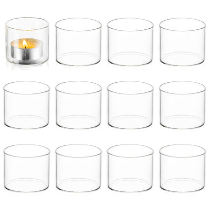 Votive Tea Light Candle Holders - Mini Clear Glass Tealight Holder as Candlelit Dinner Party Events Birthday Wedding Reception Centerpiece Decor Accessories, 10pcs+Extra 2