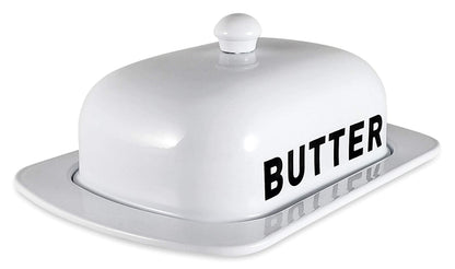 Metal Storage Canisters and Containers for Home and Kitchen Organization, Function, and Decor (White Butter Dish)