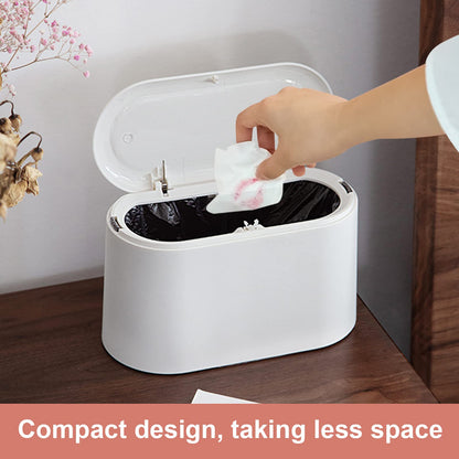 Business King Mini Desk Trash Can with Lid with 90 Pcs Trash Bag, Lint Bin 0.5 Gallon Countertop Waste Bin for Table Tiny Garbage Can for Office Bedroom (White)