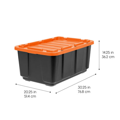 IRIS USA 3-Pack 27 Gallon Storage Bins with Lids |Made in USA| Heavy Duty Plastic Tote Containers for Truckbed Tool Box Organization, Large - Orange