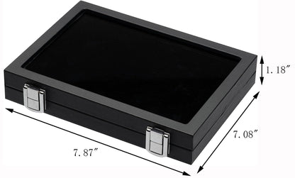Giftop Jewelry Display Case Tempered Glass Top Lid Black Leatherette,Gemstone Display Case Jewelry Storage Box with Metal Clasp (Large)