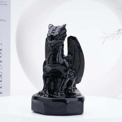Bmuafry Natural Dragon Crystal Sculptures and Statues Hand Carved Reiki Healing Stone Statue Healing Home Office Art Room Decoration Collectible Ornaments (Obsidian, Flying Dragon)
