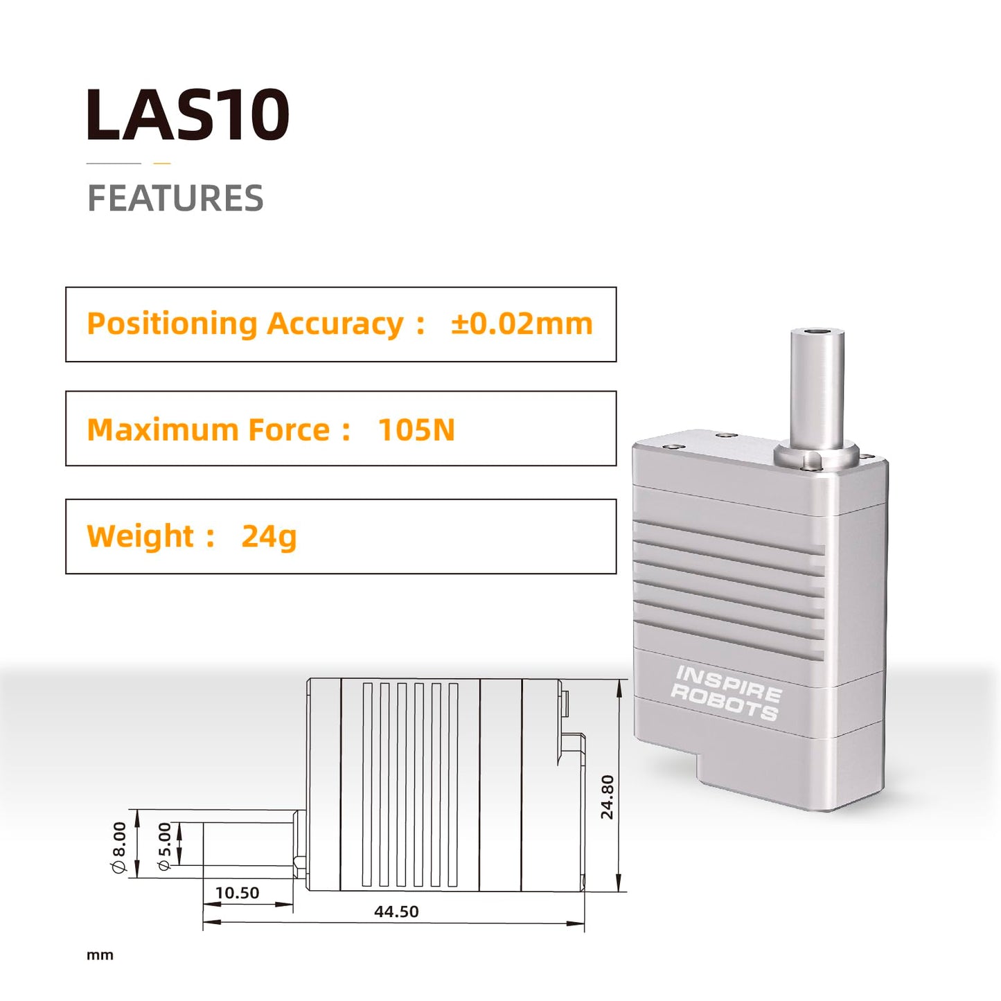 INSPIRE ROBOTS LAS High Precision Micro Linear Servo Actuator,Stroke 10mm,Force 7.9lbs(35N), Drive&Control Integrated| for Robotics,Industrial Automation,Biomedical Instrument,Education|LAS10-081D