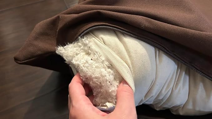 Natural Cotton Canvas Dog Bed – Raw Cotton Filled Pet Cushion Insert, Breathable Eco-Friendly Dog Mattress, Durable Washable Cover with Zipper (Dark Brown, X Large 53"x36"x5")
