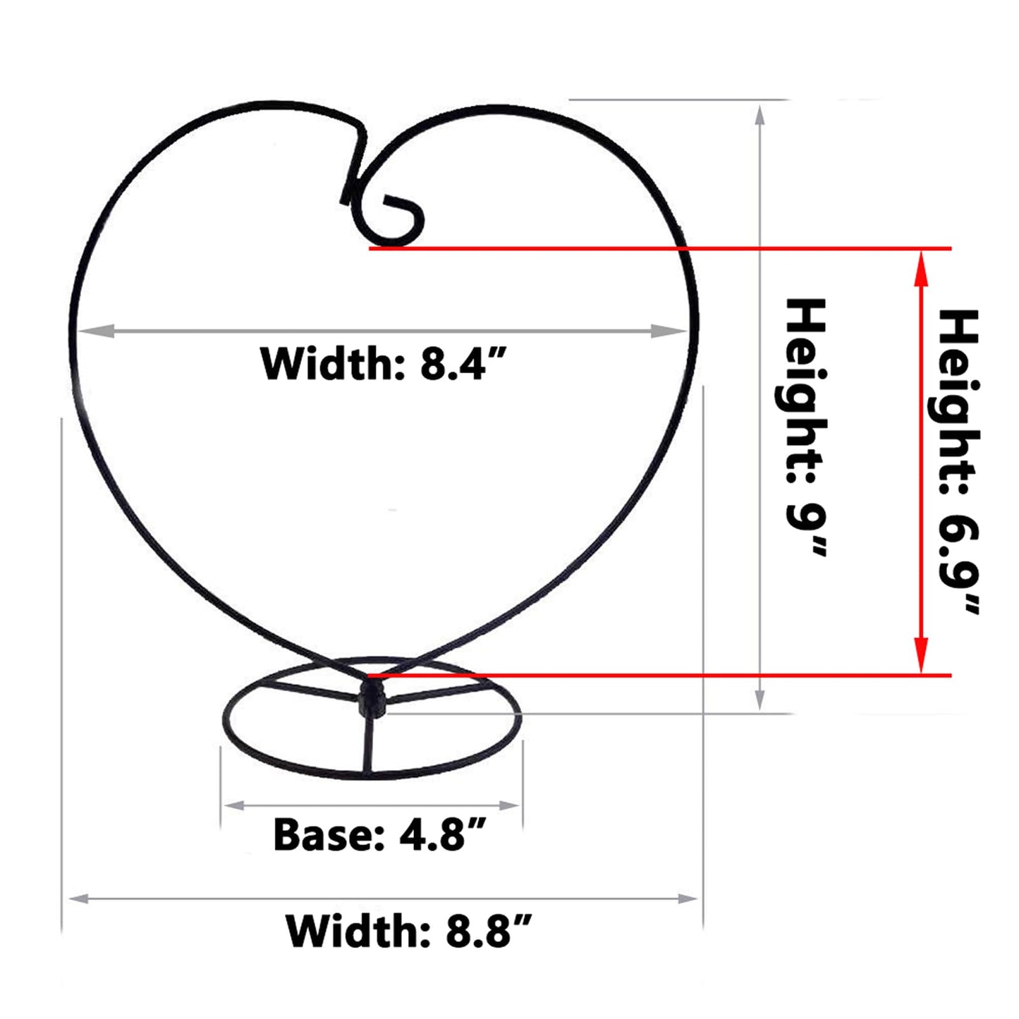 Archi Ornament Display Stand Iron Stand for Hanging Glass (Black 2Pcs Heart)