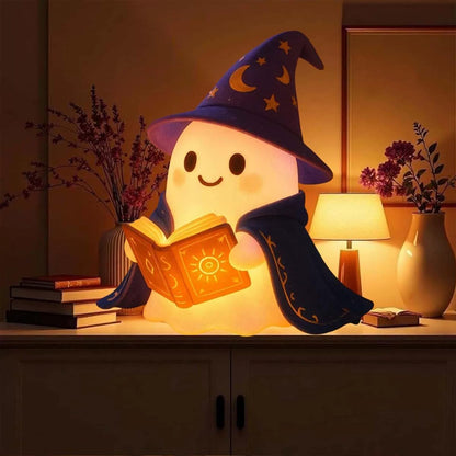 MYSNKU Halloween Ambiance Lamp – Cute Ghost Reading Book Night Light, Suitable for Indoor Party & Spooky Outdoor Halloween Decoration (Magic Book)